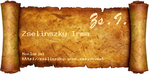Zselinszky Irma névjegykártya